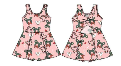 Preorder moq 8 Baby Girls Candy Cane Holly Christmas Shorts Christmas Knee Length Dresses