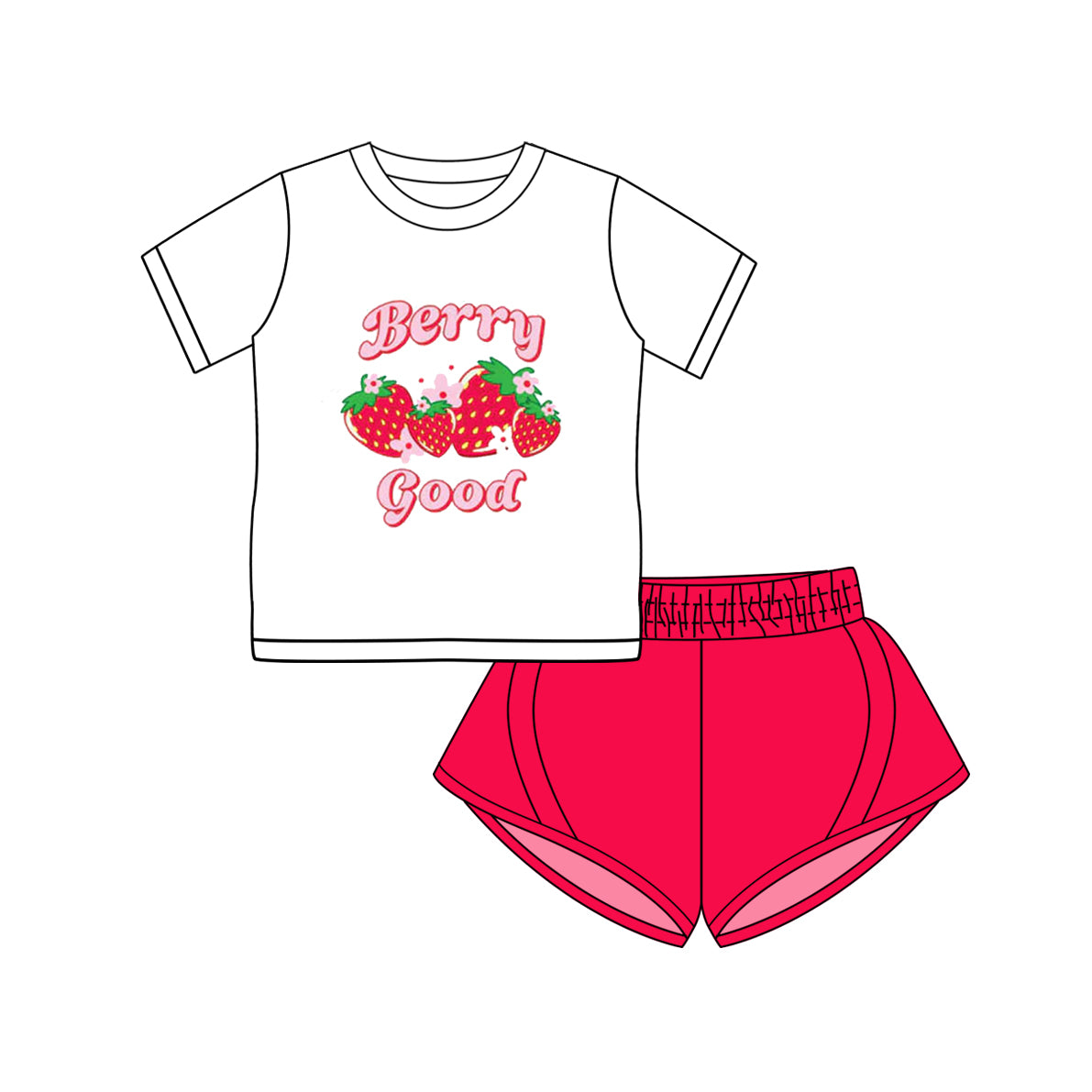Preorder (moq 5)Baby Girls Short Sleeves Strawberry Good Top Red Short Set