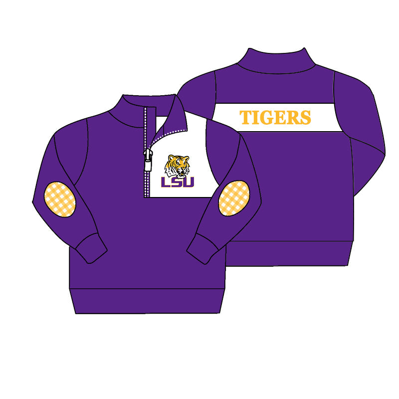 Preorder (moq 5)Baby Boys Purple Long Sleeve LSU Tigers Team Zip Pullovers Top