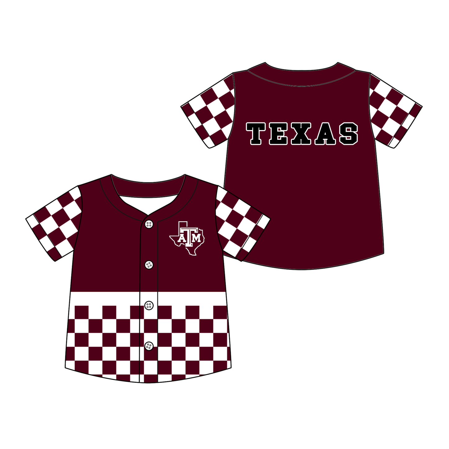Preorder (moq 5)Baby Boys Maroon Checked ATM Texas Team Button T-shirts Top