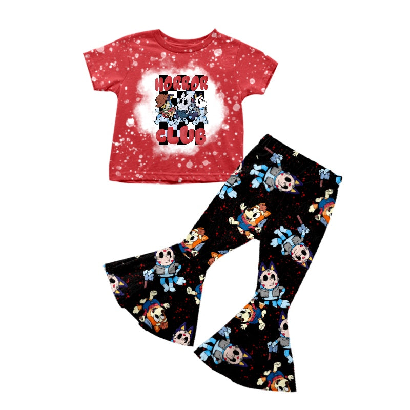 Baby Girls Horrow Club Dog Halloween Shirt Bell Pants Clothes Sets Preorder(moq 5)