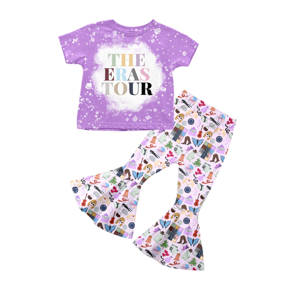 Baby Girls Purple Singer Short Sleeve Tee Shirts Tour Bell Pants Clothes Sets preorder(moq 5)