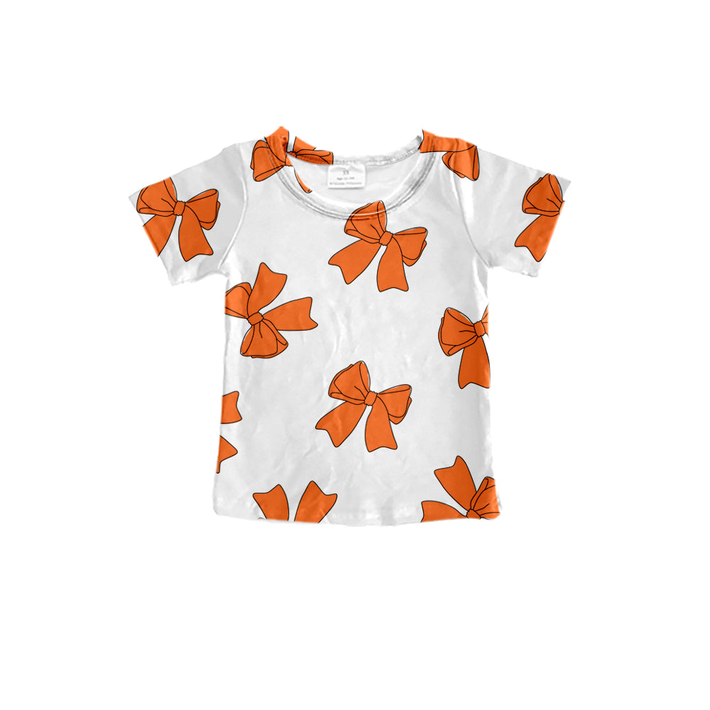 Preorder (moq 5)Baby Girls Orange Bows Short Sleeve Tee Shirts Tops