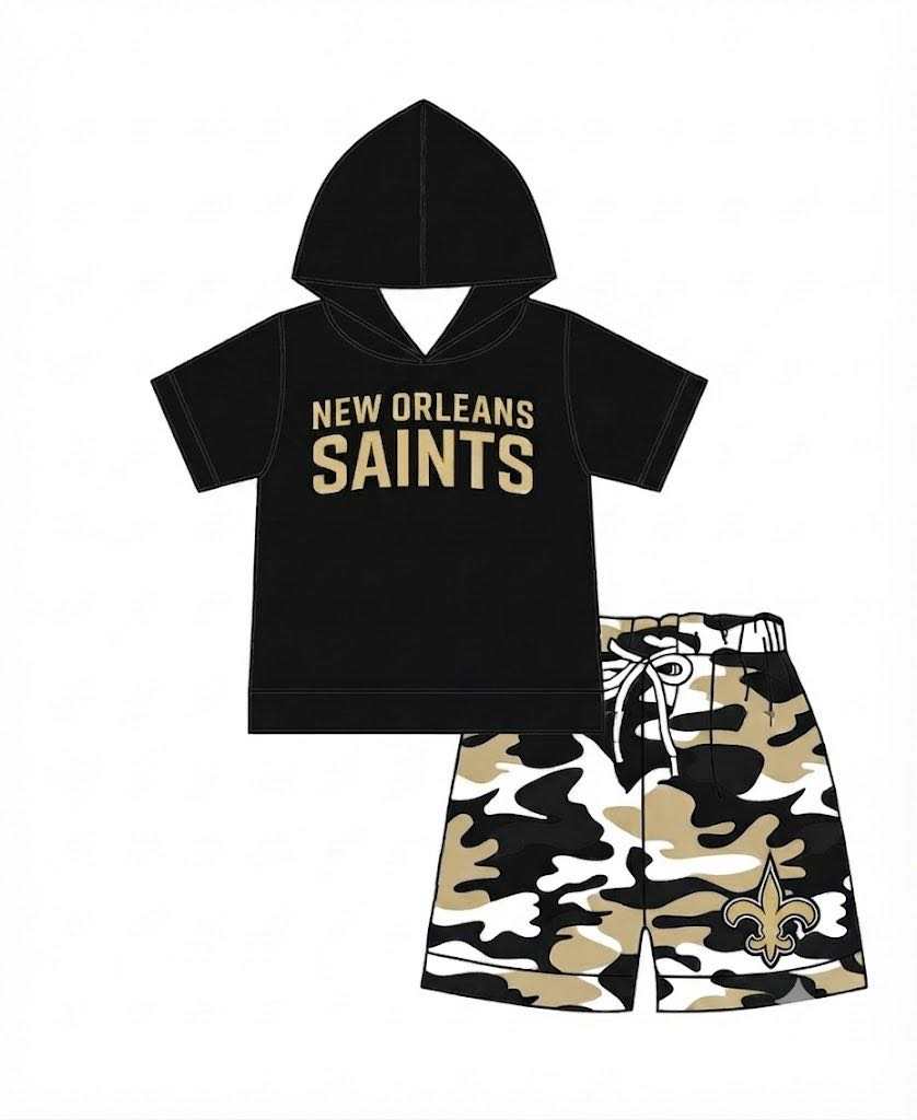 Preorder moq 5 Baby Boys Saints Hooded Shirt Top Camo Shorts Outfits Clothes Sets
