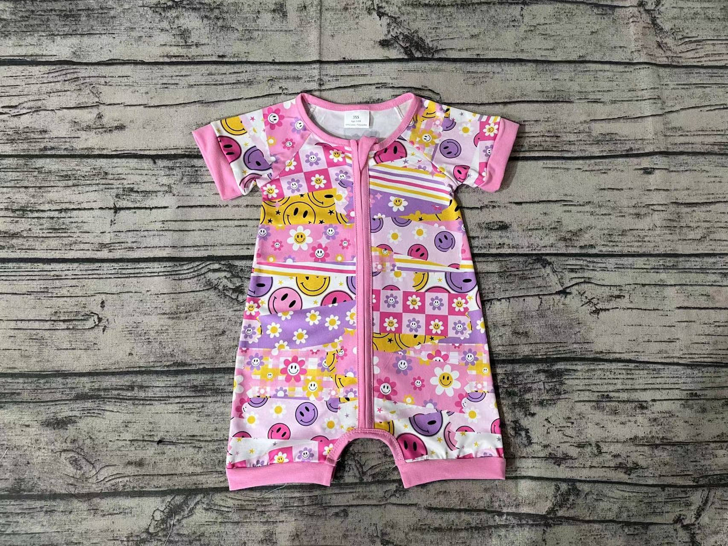 Baby Infant Girls Pink Flowers Smile Zip Rompers
