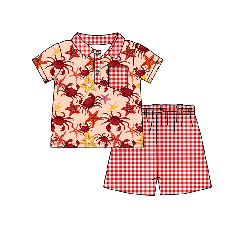 Preorder (moq 5)Baby Boys Summer Crabs Pocket Top Shorts Clothes Sets