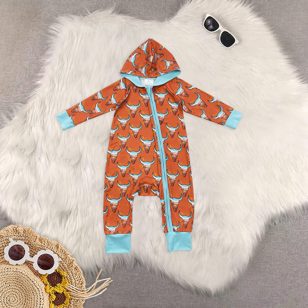 Sibling Baby Infant Kids Hooded Western Cactus Zipper Long Sleeve Rompers