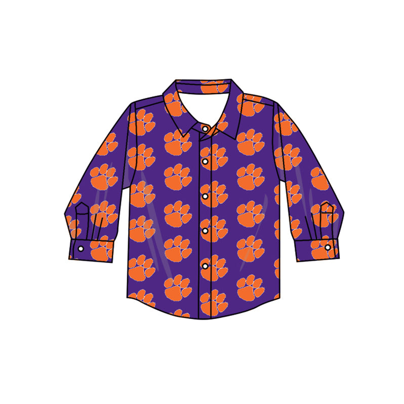 Preorder (moq 5)Baby Boys Long Sleeves Purple Pawl Plaid Team Zipper Shirts Top