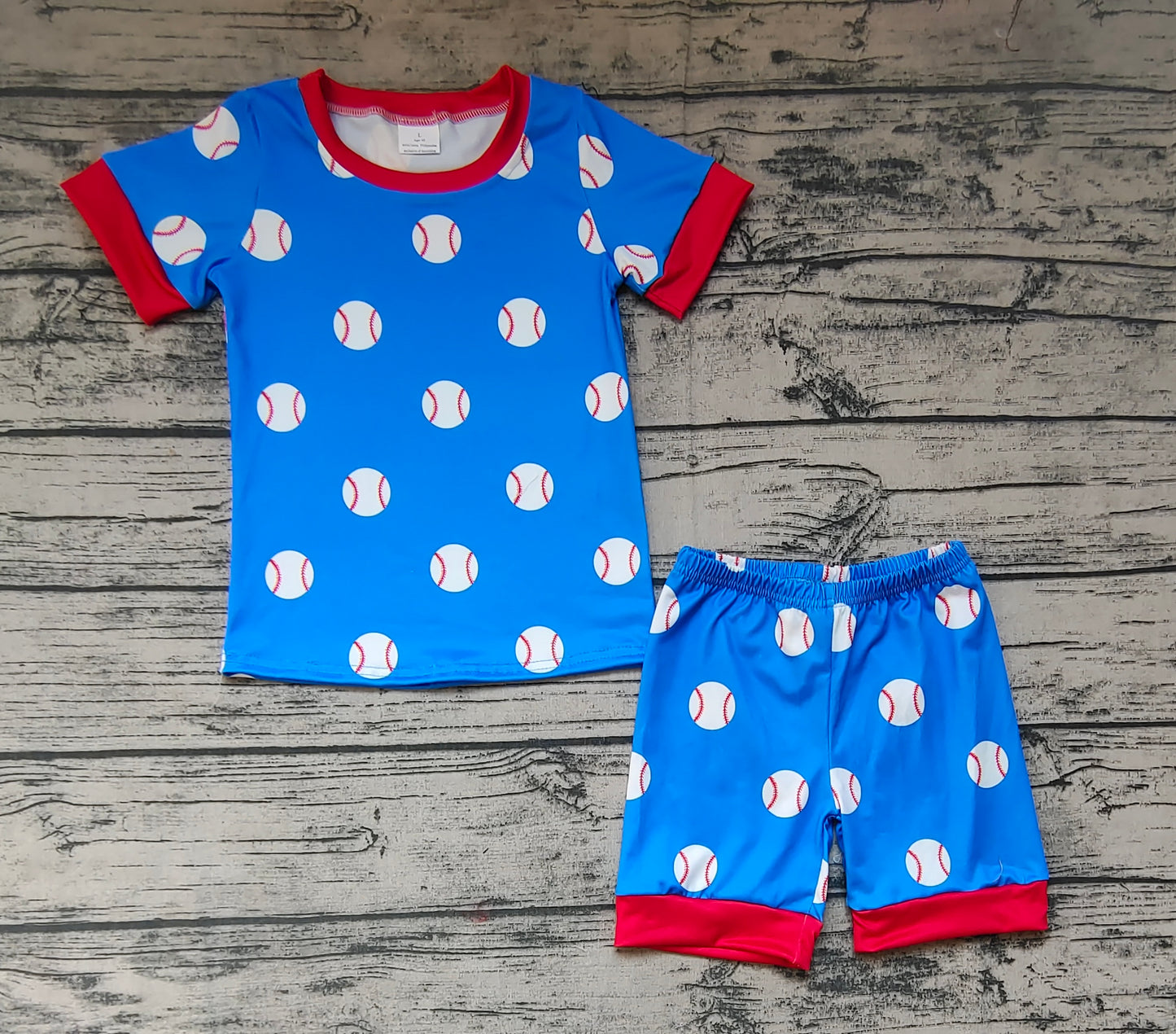 Baby Boys Blue Baseball Tee Tops Shorts Pajamas Clothing Sets