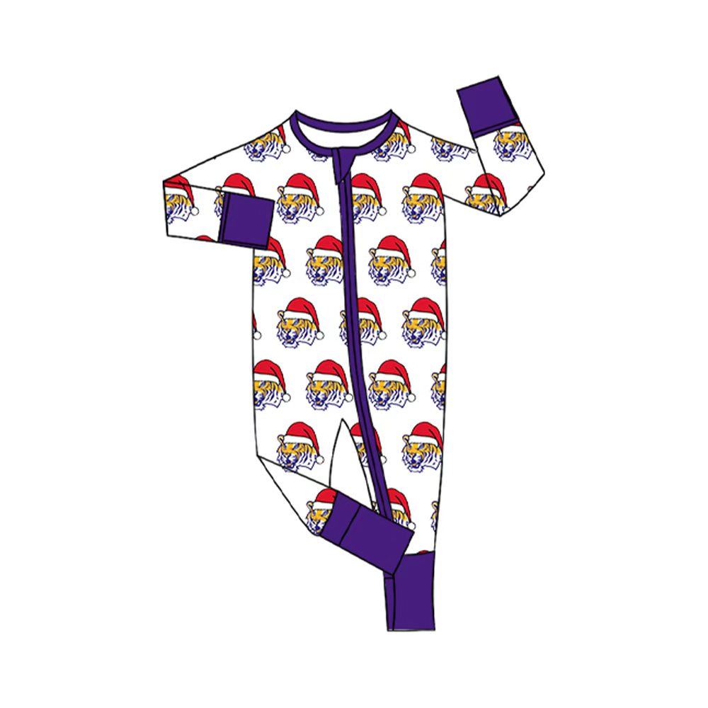 Preorder(moq 5)Baby Infant LSU Tiger Team Christmas Zipper Footie Rompers