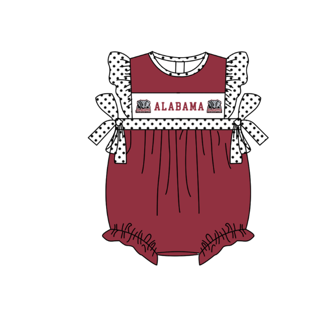 Preorder (moq 5)Baby Girls Polka Dots Flutter Sleeve Alabama Team Ruffle Rompers