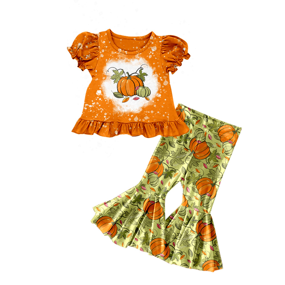Baby Girls Pumpkin Orange Tee Top Bell Pants Outfits Preorder(moq 5)