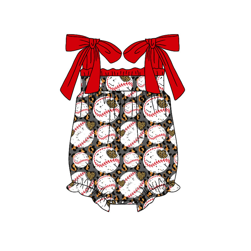 Preorder(moq 5)Baby Infant Girls Baseball Leopard Straps Rompers