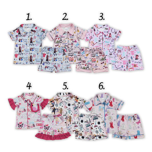 Baby Girls Singer Sibling Buttons Shirts Shorts Pajamas Clothes Sets