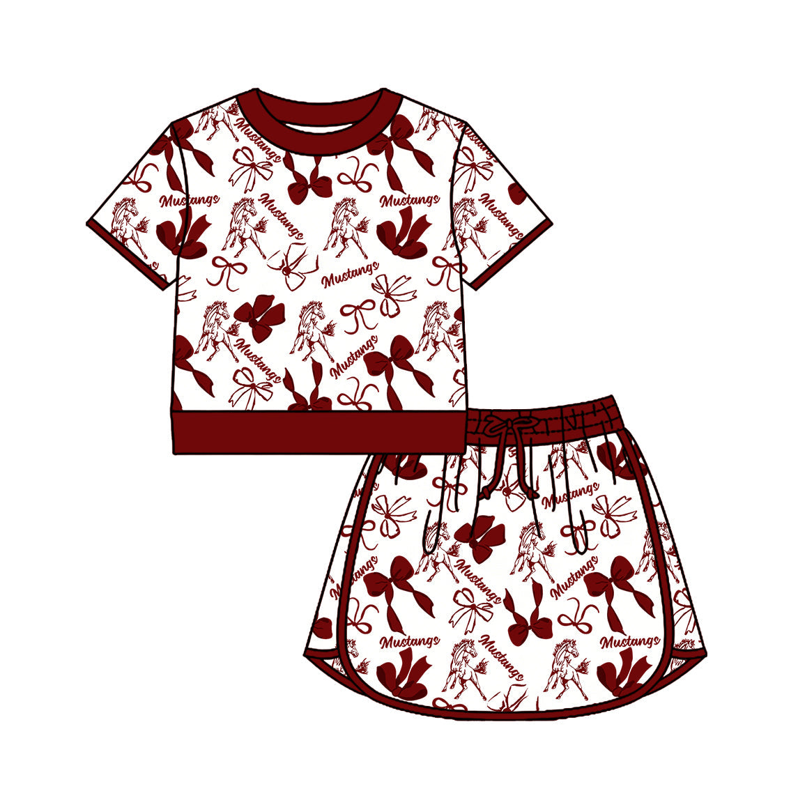 Preorder (moq 5)Baby Girls Bows Mustangs Top Skirt Short Team Clothes Set