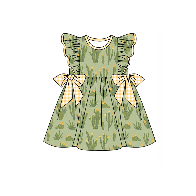 Preorder (moq 5)Baby Girls Western Cactus Bows Knee Length Gowns Dresses