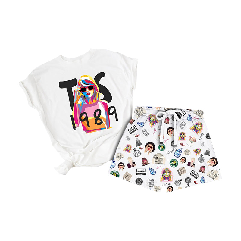 Baby Girls Singer 1989 color White Shirt Bottom Summer Shorts Clothes Sets preorder(moq 5)