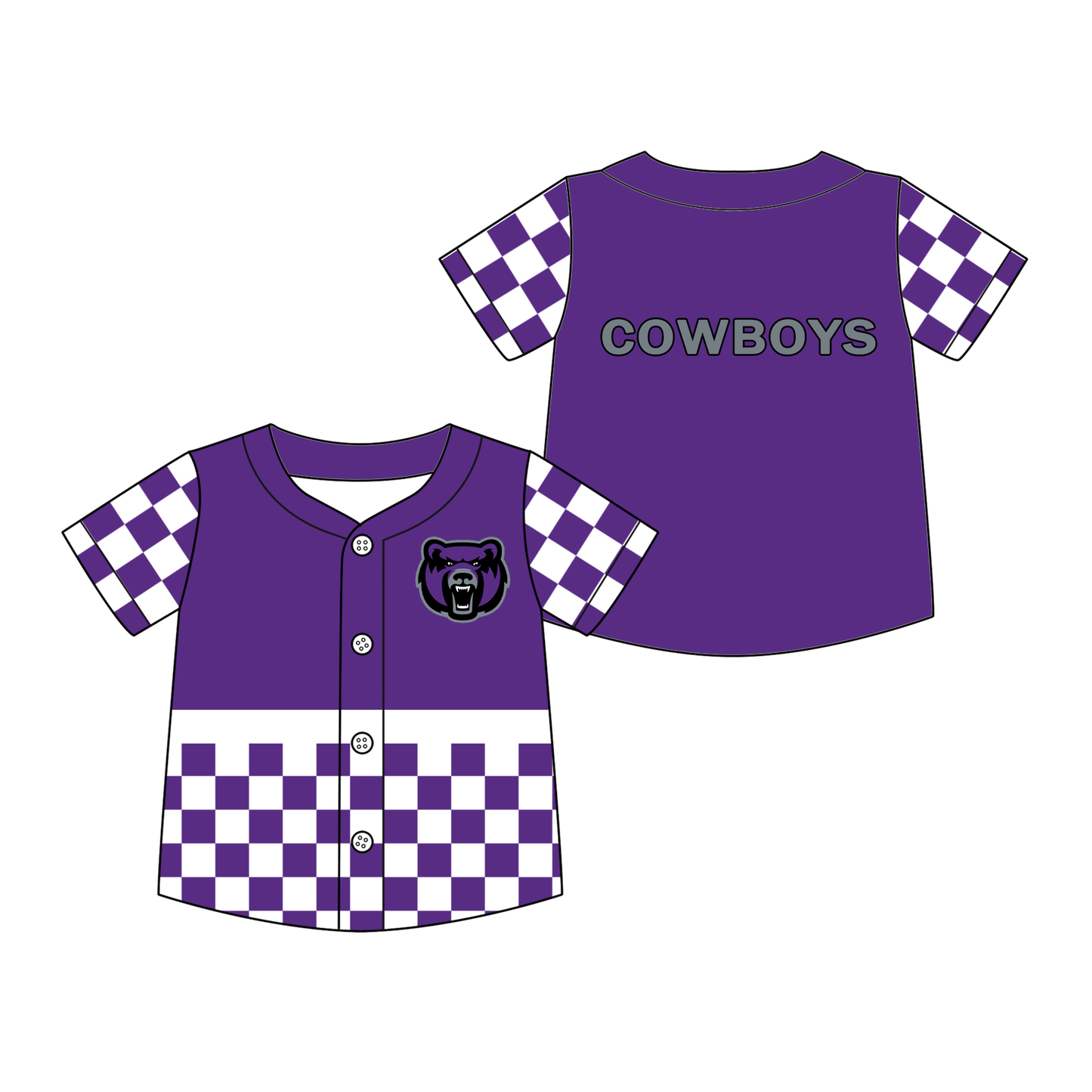 Preorder (moq 5)Baby Boys Purple Checked Bears Cowboys Team Button T-shirts Top