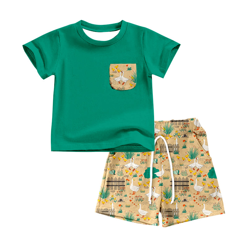 Baby Boys Green Short Sleeve Shirt Duck Shorts Clothes Sets preorder(moq 5)