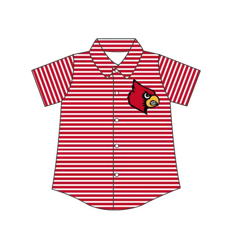 Preorder (moq 5)Baby Boys Red Stripe Louisville Cardinals Team Button Shirt Top
