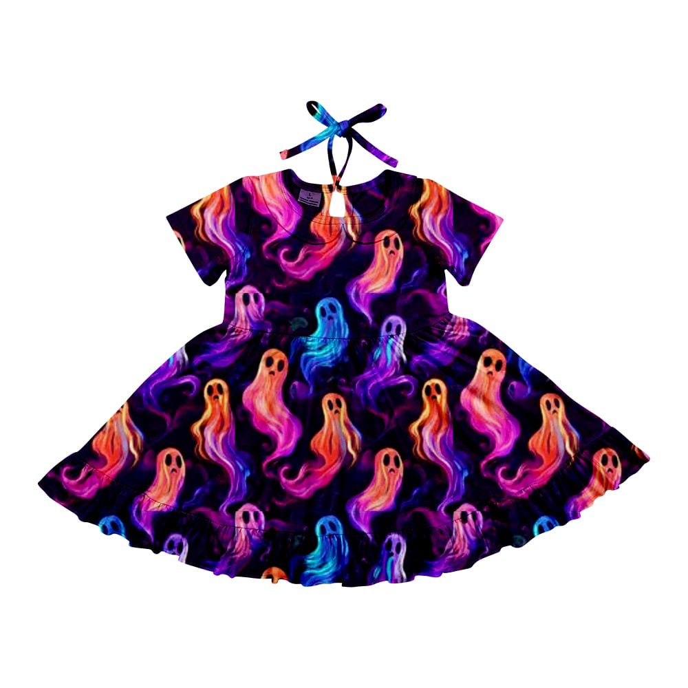 Preorder (moq 5)Baby Girls Halloween Ghost Twirl Knee Length Dresses