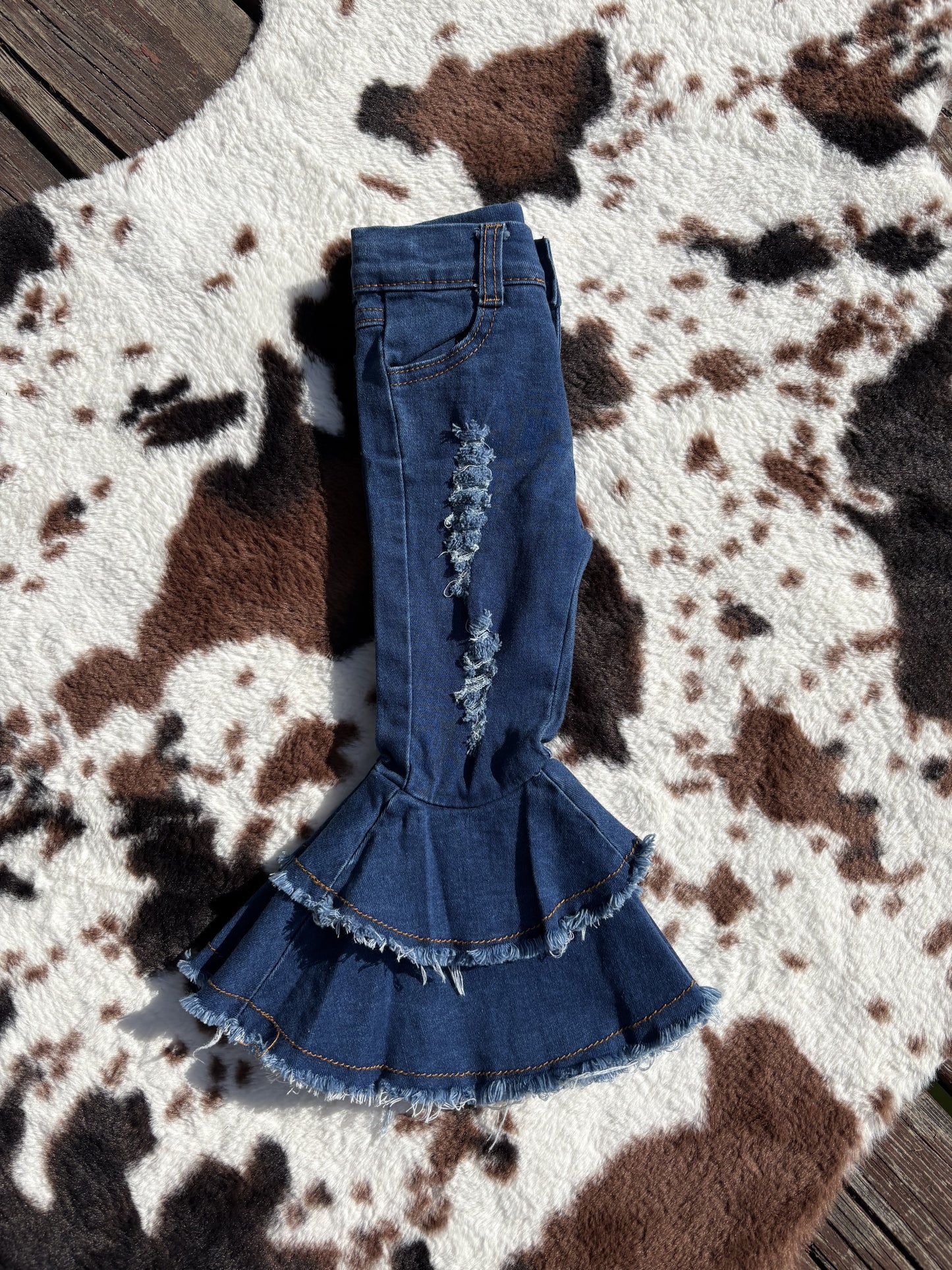 Baby Girls Navy Double ruffle denim pants Jeans