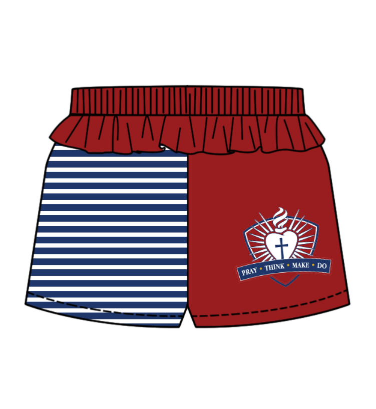 Preorder (moq 5)Baby Girls Blue Stripe Pray Team Ruffle Shorts Bottom