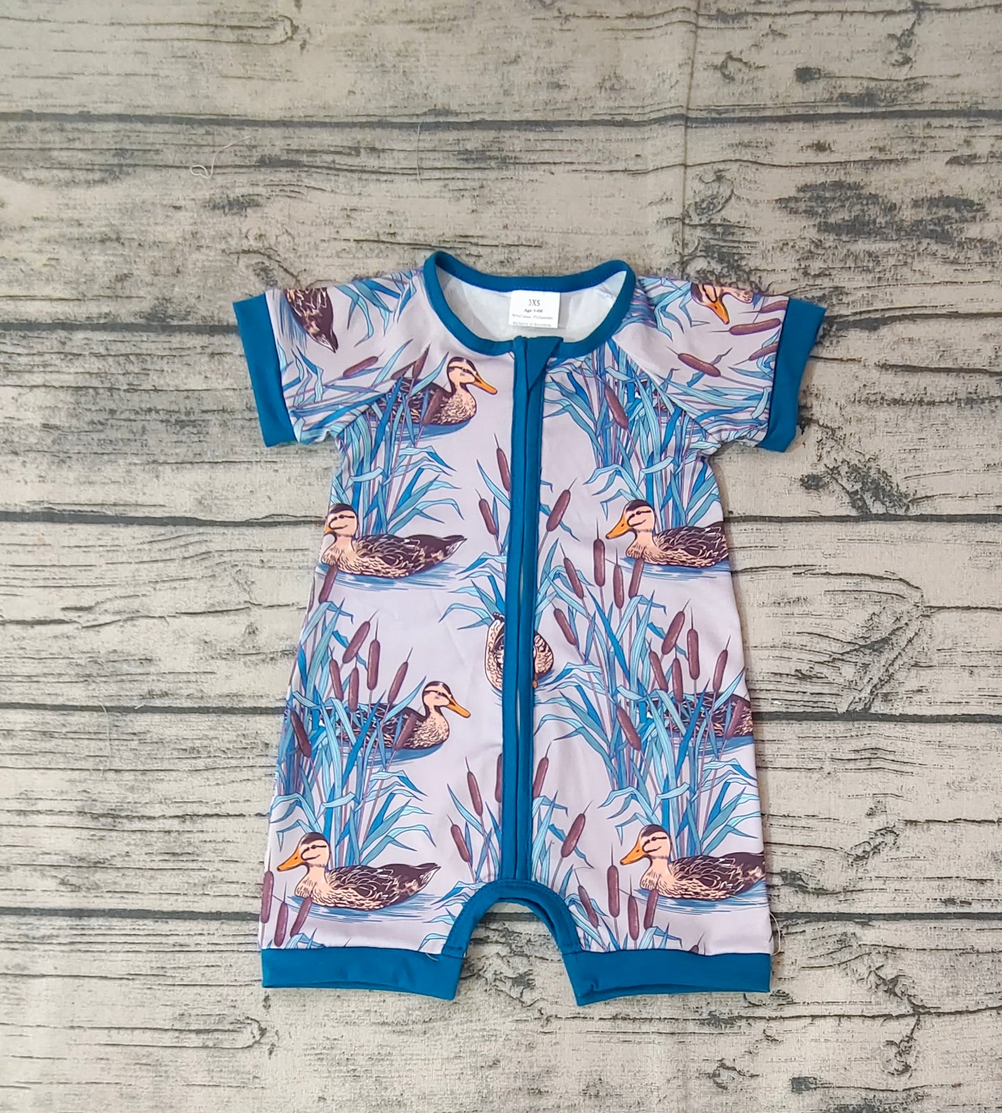 Baby Infant Boys Short Sleeve Ducks Zip Rompers