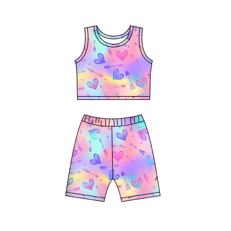 Baby Girls Summer Tie Dye Hearts Top Biking Shorts Clothes Sets preorder (moq 5)