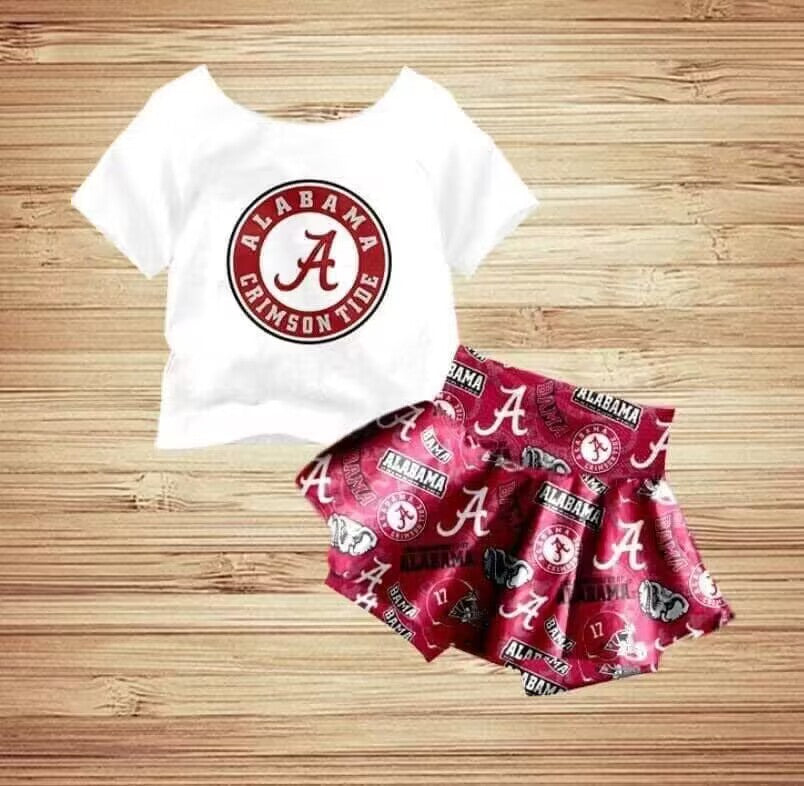 Preorder moq 5 Baby Girls Alabama Team Top Shorts Skirt Clothes Sets