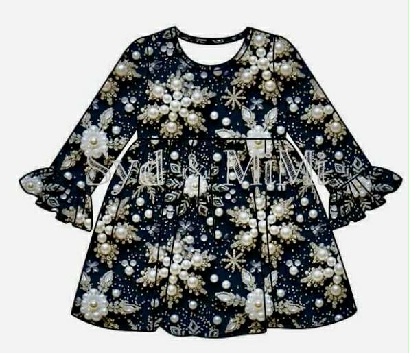 Preorder (moq 5)Baby Girls White Pearl Flowers Knee Length Dresses