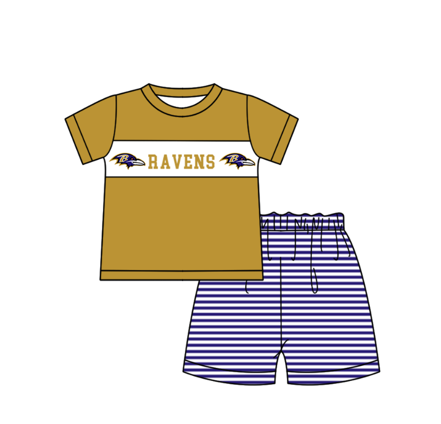 Preorder (moq 5)Baby Boys Short Sleeve Ravens Top Stripe Shorts Team Clothes Sets