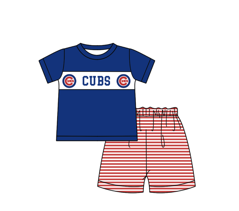 Preorder (moq 5)Baby Boys Short Sleeve Cubs Top Stripe Shorts Team Clothes Sets