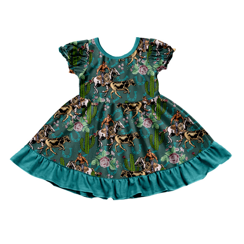 Baby Girls Western Horse Cactus Knee Length Dresses preorder(moq 5)