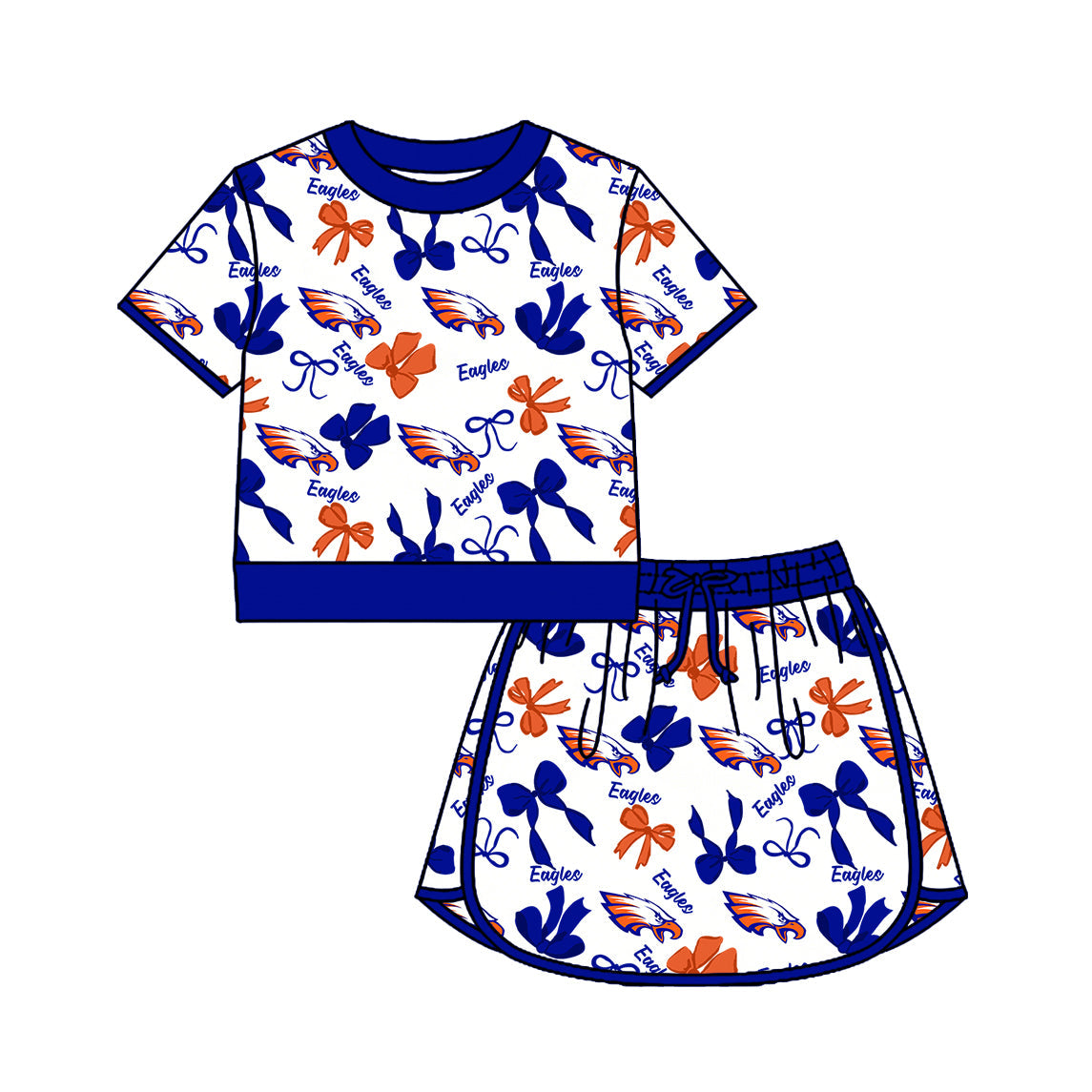 Preorder (moq 5)Baby Girls Bows Eagles Top Skirt Short Team Clothes Set