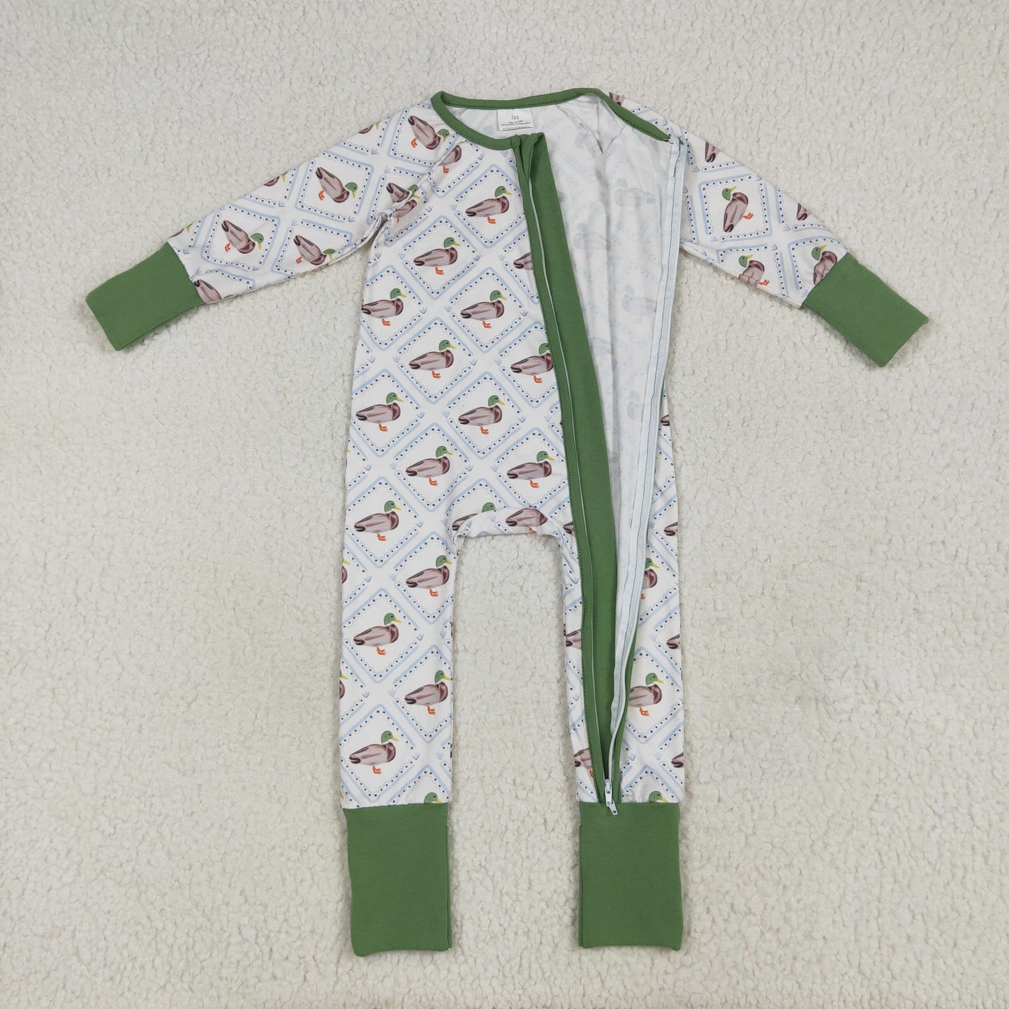 Sibling Baby Boys Long Sleeves Ducks Plaid Top Pant Set Zipper Rompers