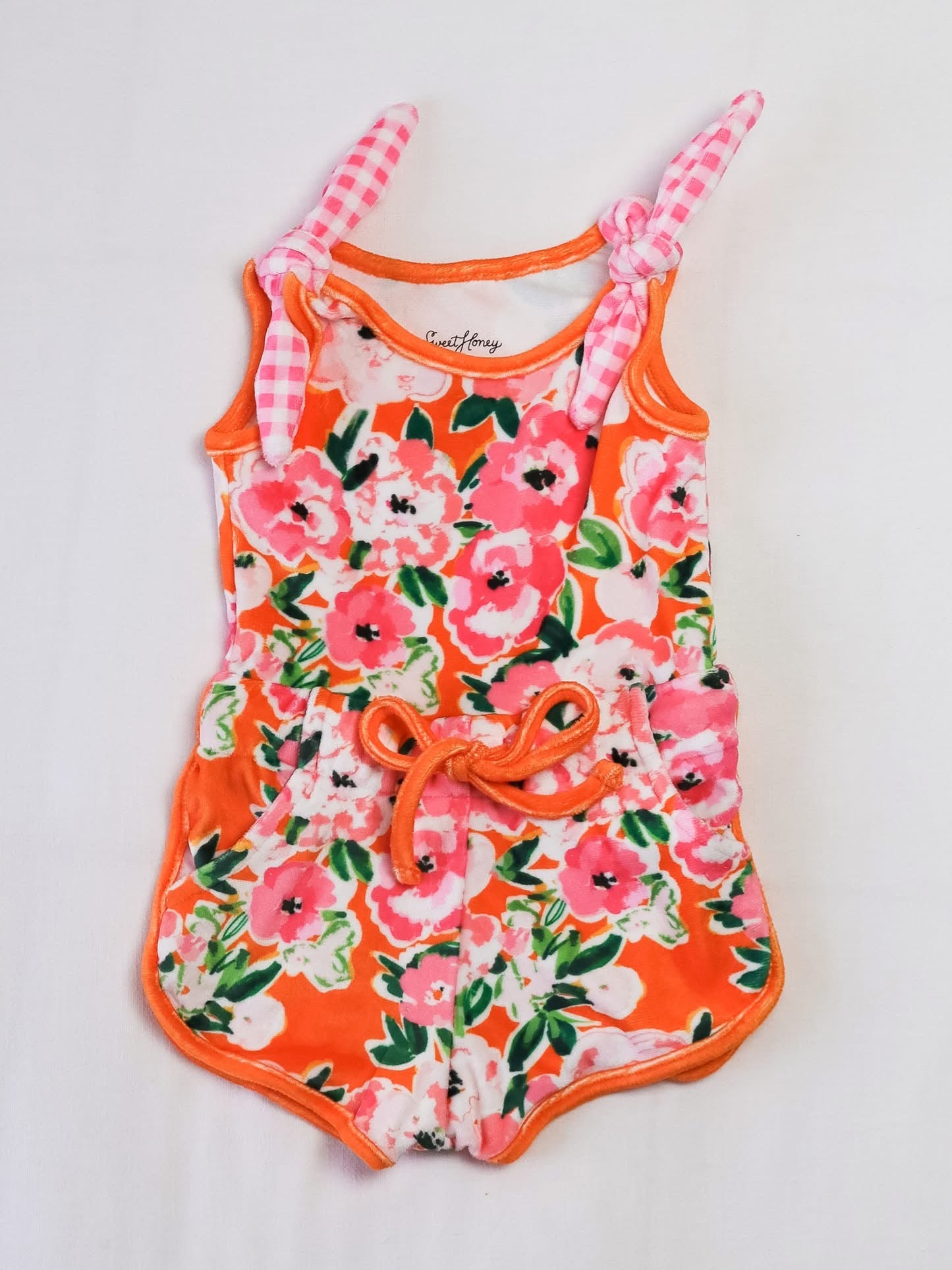 Preorder moq 5 Baby Girls Sleeveless Orange Flowers Top Pockets Shorts Set