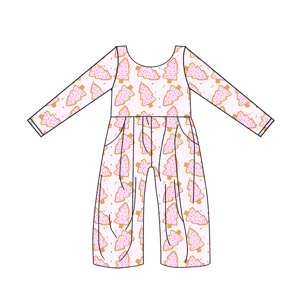 Baby Girls Pink Christmas Tree Short Sleeve Jumpsuits Preorder(moq 5)