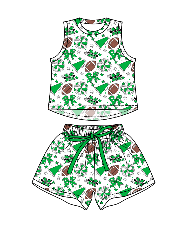Preorder (moq 5)Baby Girls Sleeveless Footballs Bows Top Short Team Clothes Sets