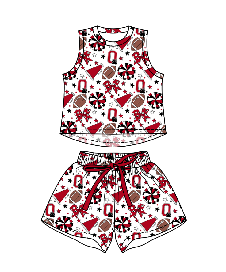Preorder (moq 5)Baby Girls Sleeveless Footballs Bows Top Short Team Clothes Sets
