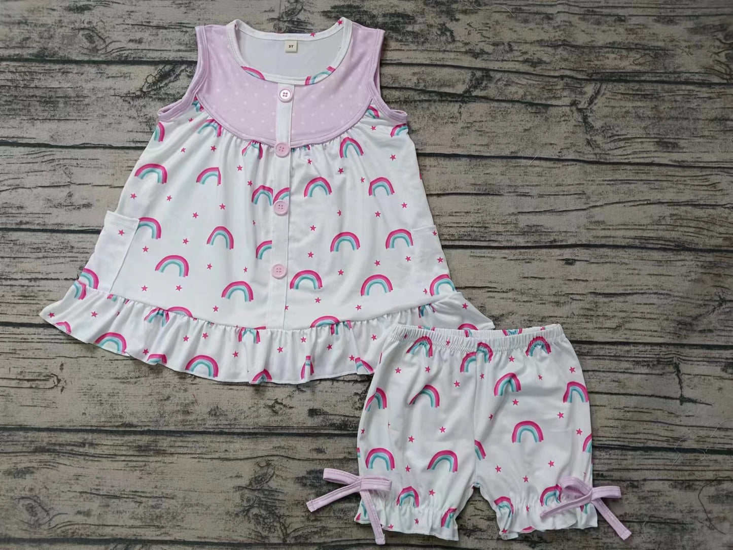 Baby Girls Rainbow Tunic Top Shorts Clothes Sets preorder (moq 5)