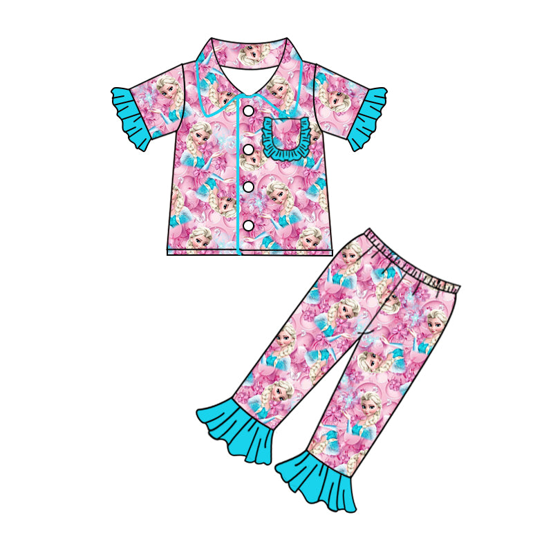 Preorder (moq 5)Baby Girls Sister Princess Pocket Buttons Top Pants Pajamas Clothes Sets
