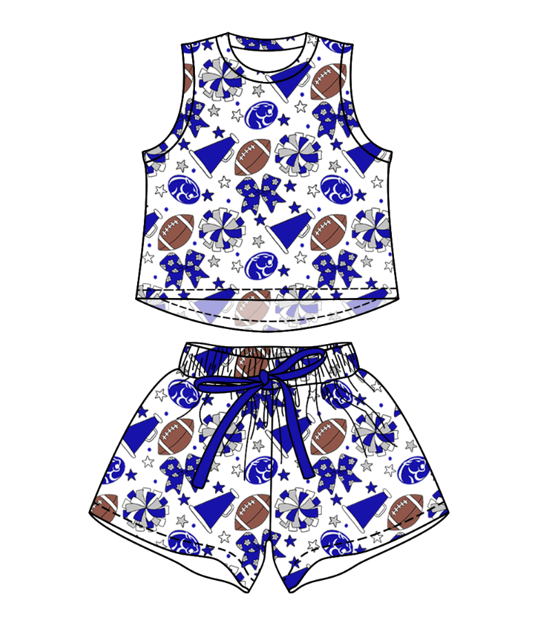 Preorder (moq 5)Baby Girls Sleeveless Footballs Bows Top Short Team Clothes Sets
