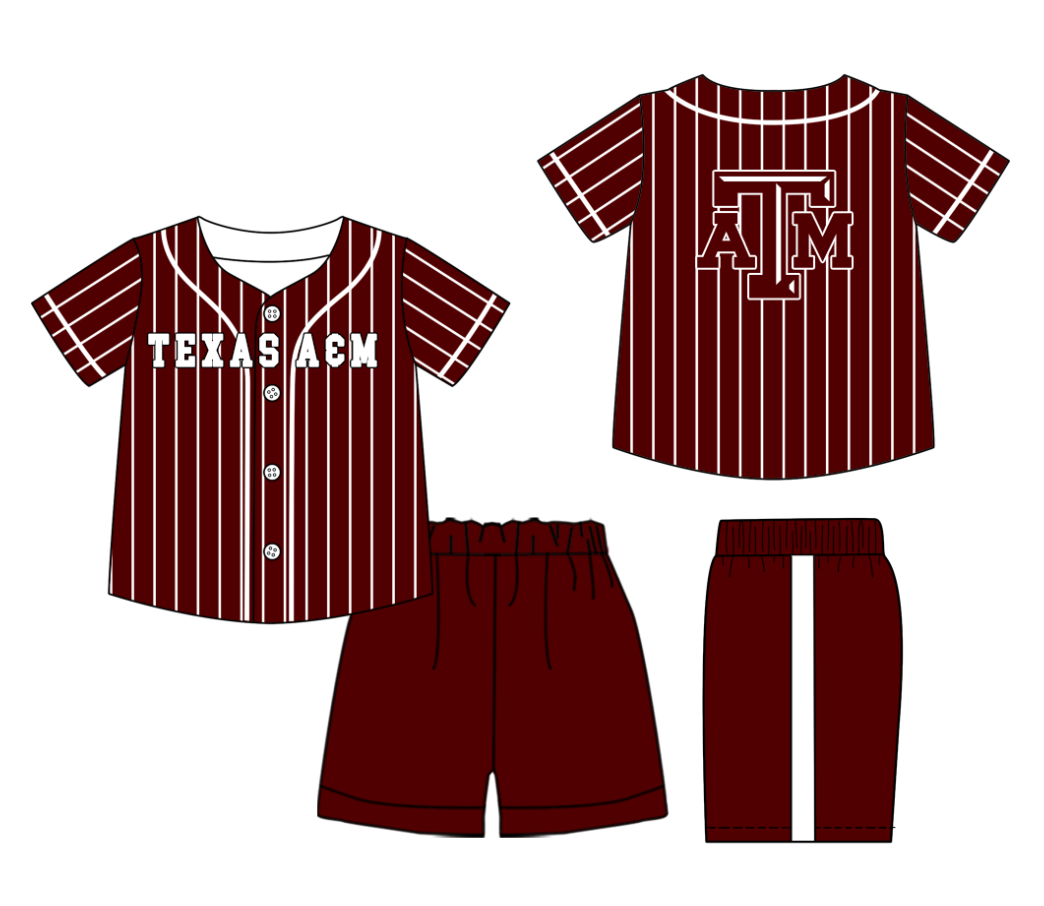 Preorder (moq 5)Baby Boys Red Stripe Texas Atm Button Top Shorts Team Clothes Sets
