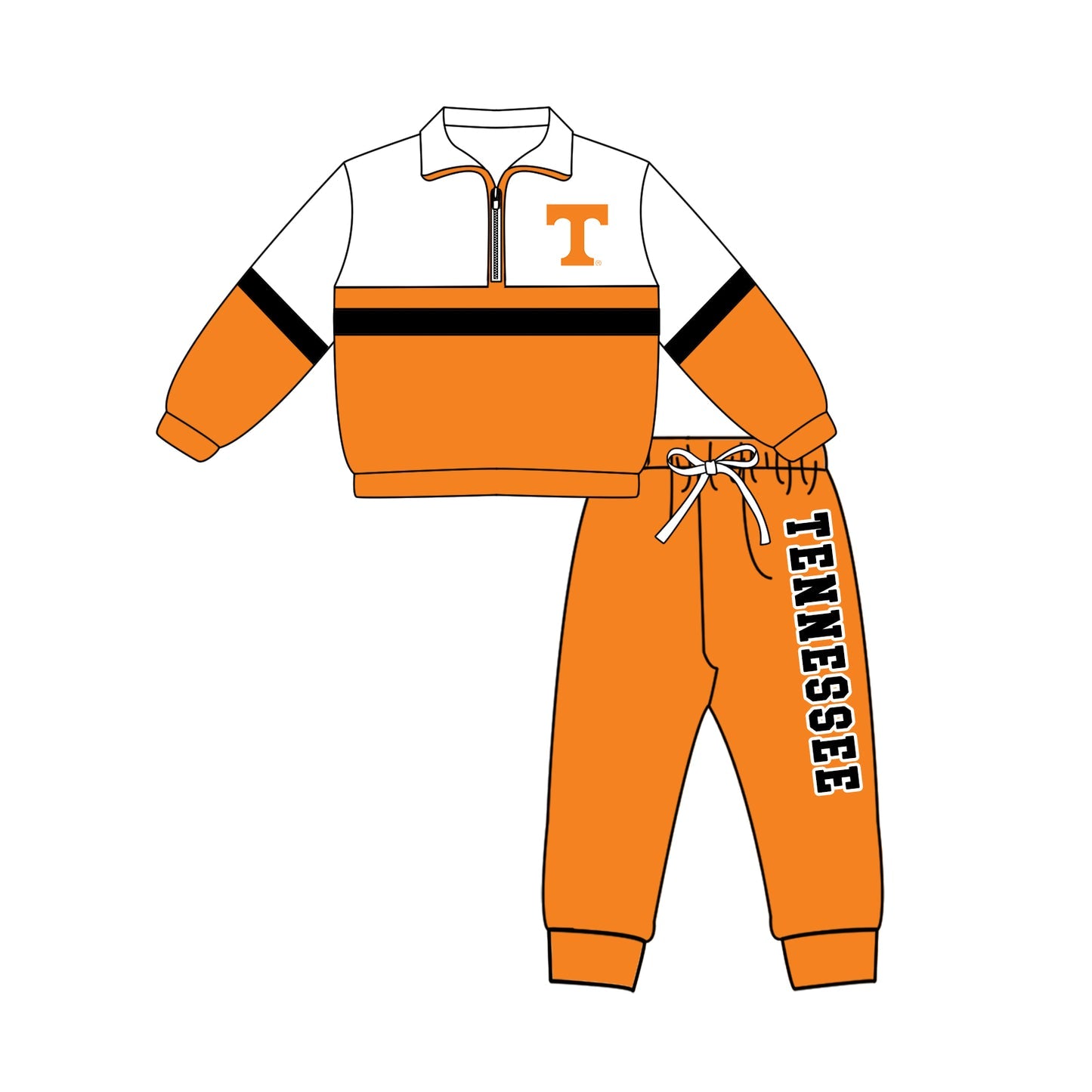 Preorder (moq 5)Baby Boys T Tennessee Zip Pullovers Top Jogger Pants Team Clothes Set
