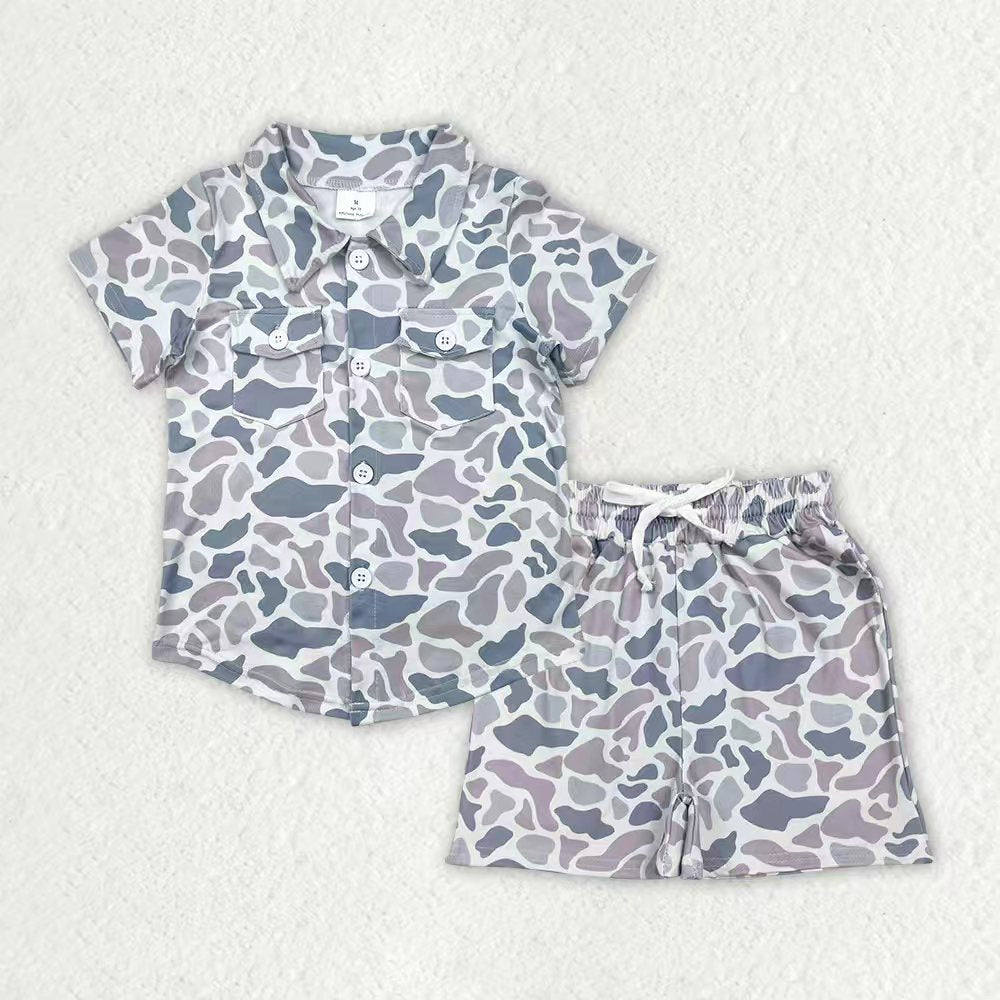 Baby Boys Southern Light Grey Camo Button Pockets Shirts Shorts Clothes Sets