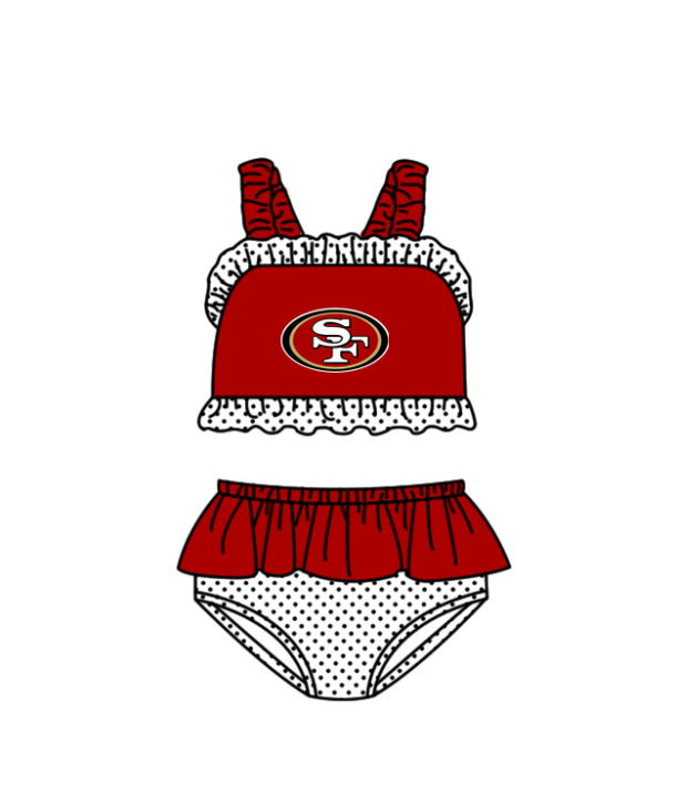 Preorder moq 5 Baby Girls Red Strap SF Top Bummies Shorts Team Swimsuits
