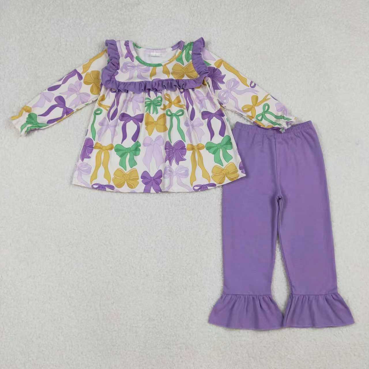 Sibling Baby Girls Mardigras Bows Ruffle Pants Clothes Set Jumpsuits Knee Length Dress Rompers