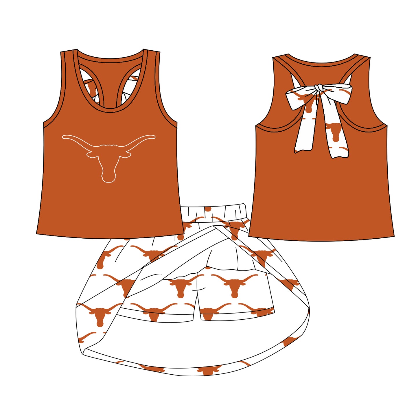 Preorder (moq 5)Baby Girls Cow bow vest team Top Skirt Skort Sets