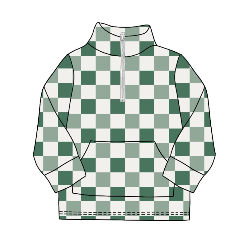 Baby Boys Green Checkered Zip Tee Shirts Tops preorder(MOQ 5)